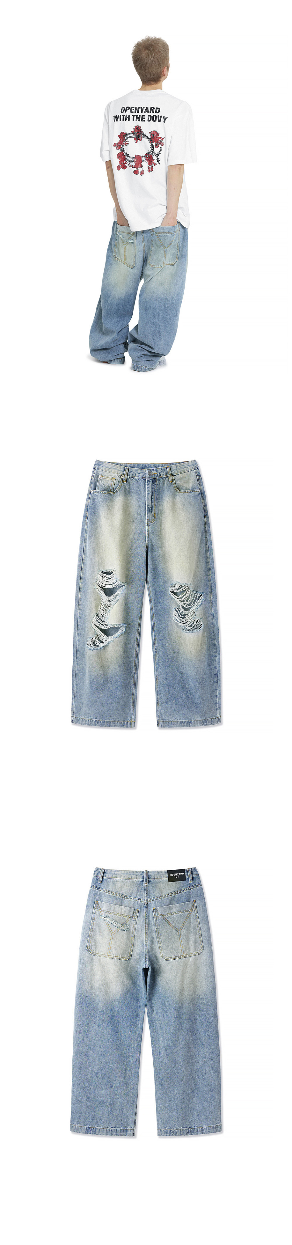 ★OY★VINTAGE WIDE VOLUME PANTS - WASHED BLUE★正規品/人気 VU ヴウ vintage denim knee wide pants [VINTAGE BLUE