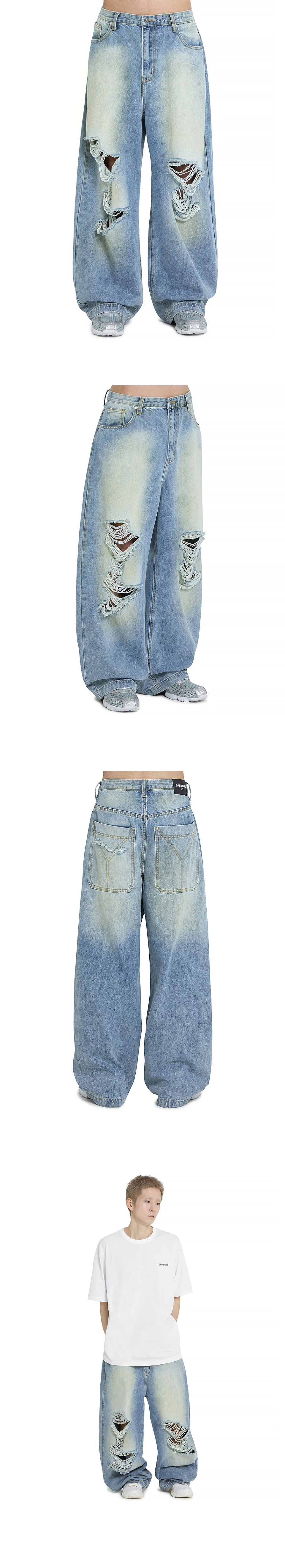 오와이(OY) VINTAGE WIDE VOLUME PANTS - WASHED BLUE - 사이즈