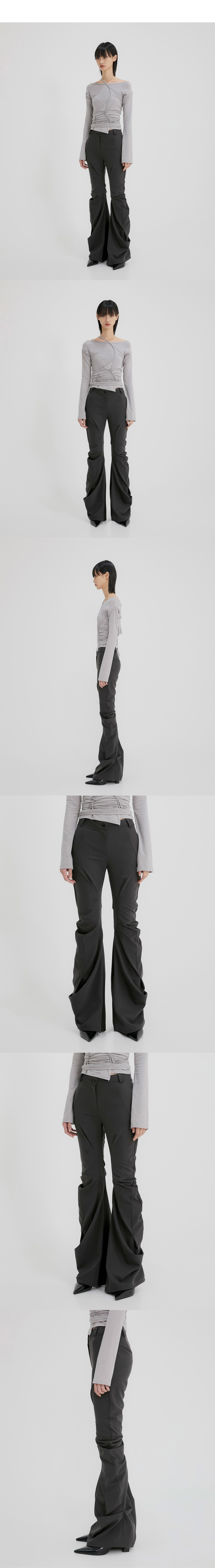 韓国商品/FLARE UP Asymmetrical Drape Pants 플레어업(FLAREUP) Asymmetrical Drape Pants (FL-245_Gray