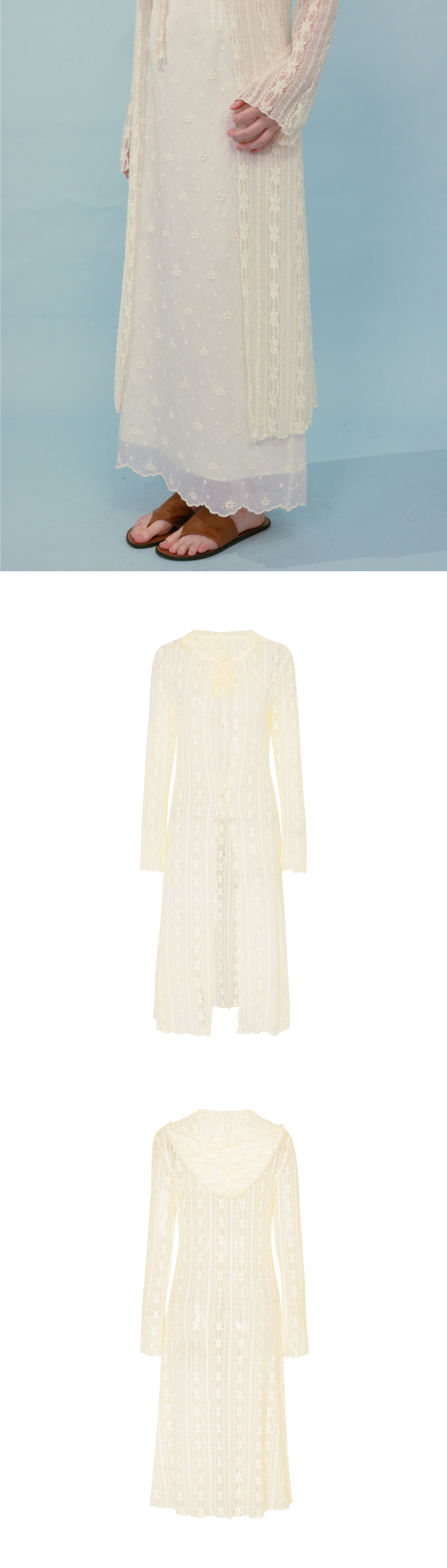 루루서울(LOULOUSEOUL) Lace Maxi Cardigan (Ivory) - 사이즈