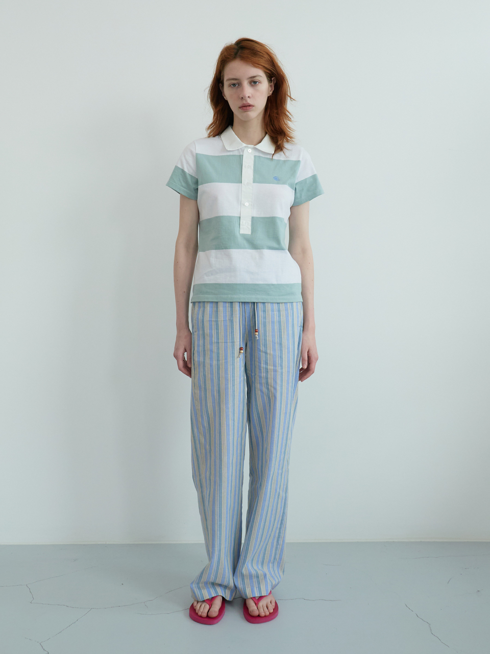 MUSINSA公式 | ENZO BLUES Bold Striped Pique Shirt (Mint)