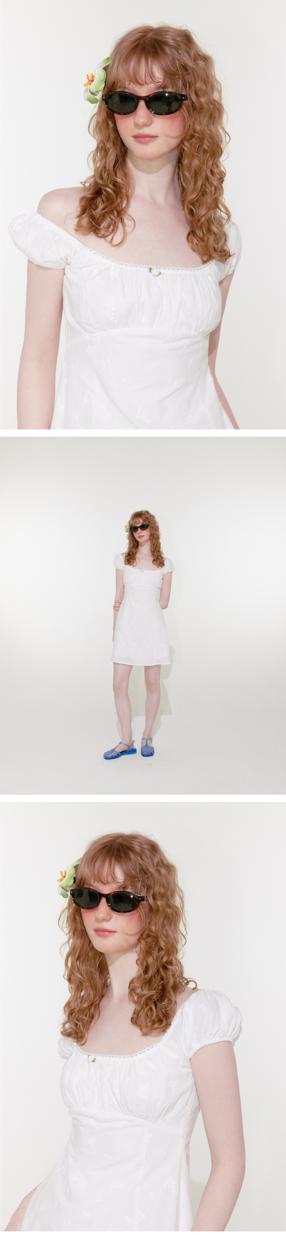 【韓国Loulouseoul ルルソウル】Cream Rose Mini Dress Cream Rose Mini Dress (Blue) - LOULOUSEOUL