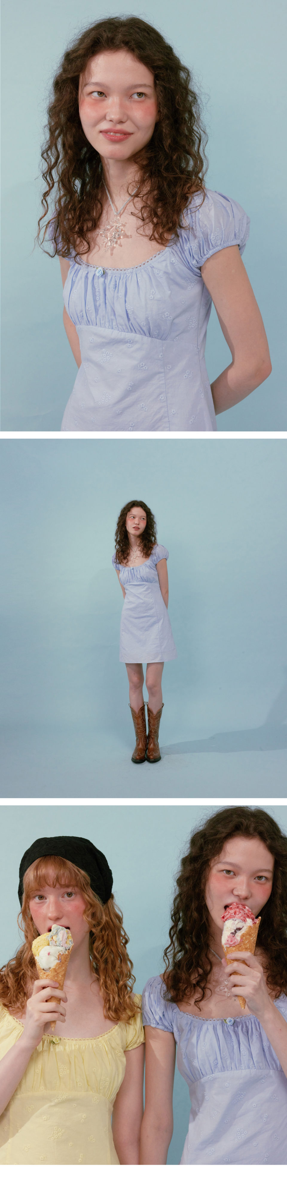 【韓国Loulouseoul ルルソウル】Cream Rose Mini Dress Cream Rose Mini Dress (Blue) - LOULOUSEOUL