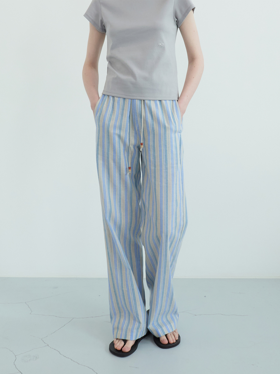 ◇ENZO BLUES◇ Lazy loose fit banding pants Green Basic Layout - Pants - ENZO BLUES