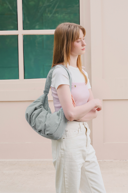 Small Croissant Shirring Cross 2way Bag - Earl серый