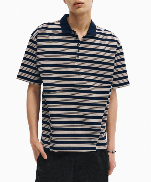 Футболка поло Glitch Stripe_Navy