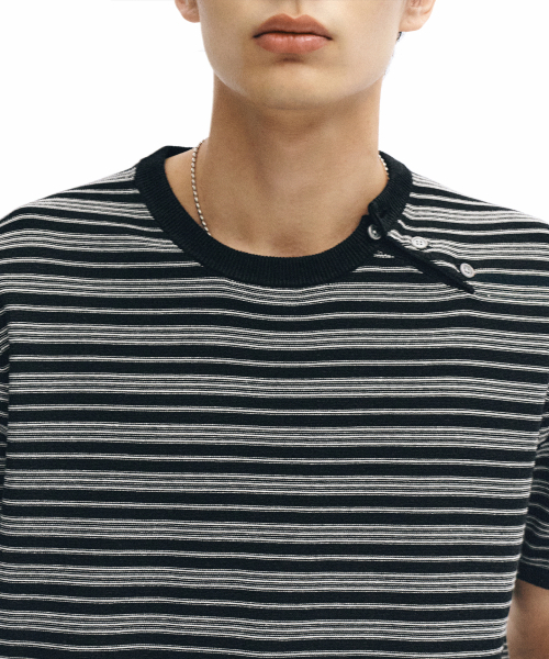Half-Wit Button Stripe Knit_Black thumbnail 3