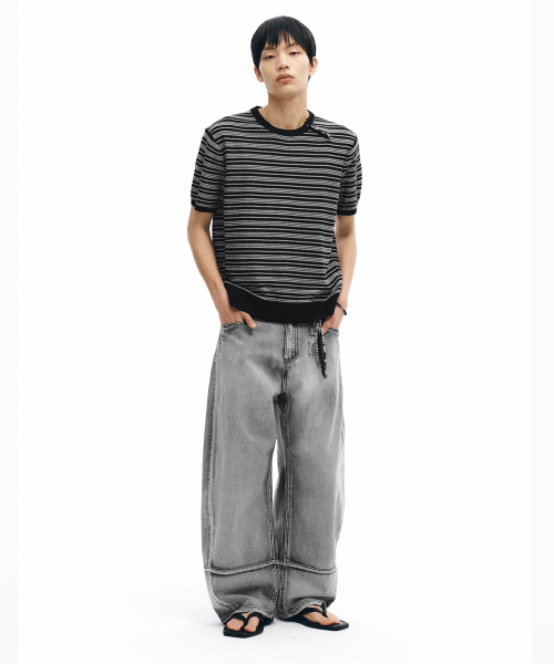 Half-Wit Button Stripe Knit_Black thumbnail 4