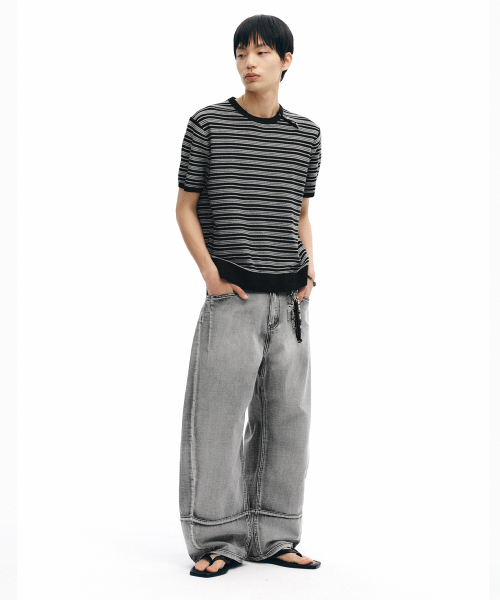 Half-Wit Button Stripe Knit_Black thumbnail 6
