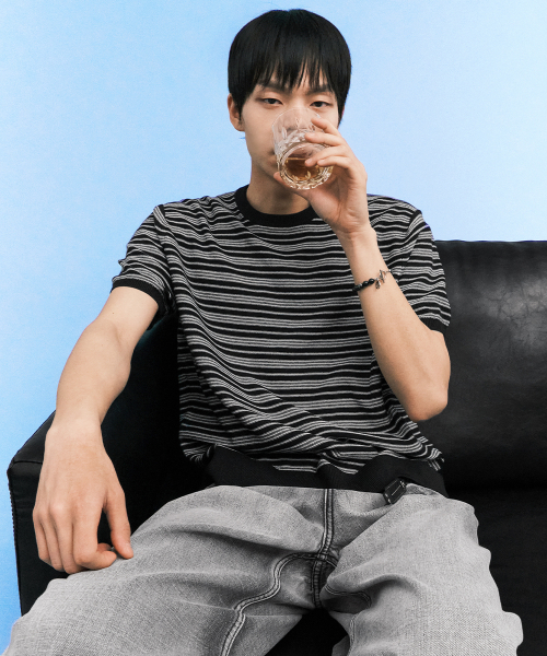 Half-Wit Button Stripe Knit_Black thumbnail 8