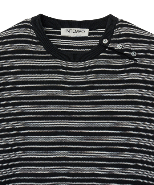 Half-Wit Button Stripe Knit_Black thumbnail 10