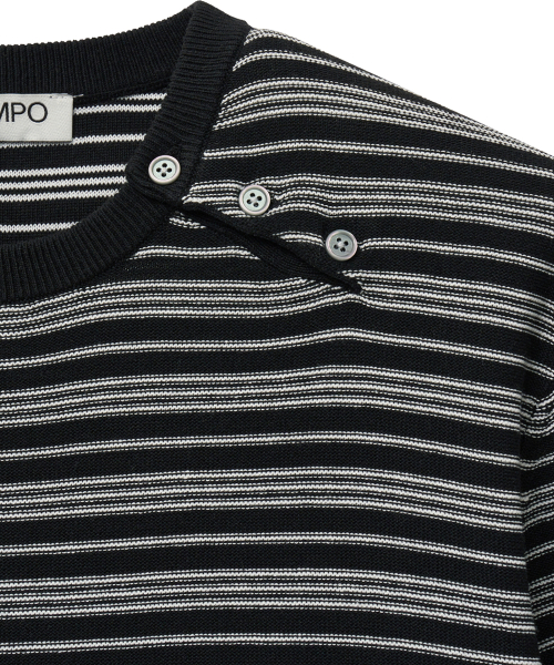 Half-Wit Button Stripe Knit_Black thumbnail 13