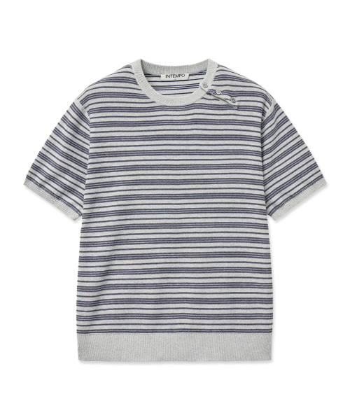 Half-Wit Button Stripe Knit_Black thumbnail 15