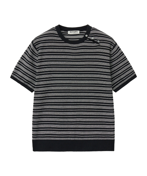 Half-Wit Button Stripe Knit_Black thumbnail 16