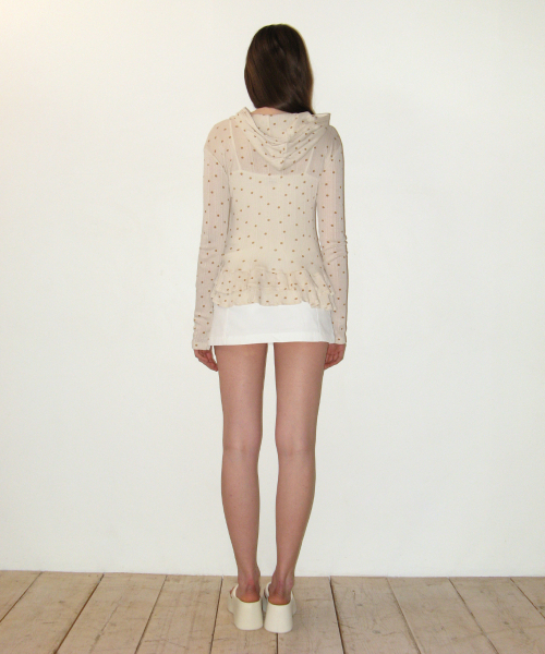 Dot Frill Sheer Hood Cardigan_Beige