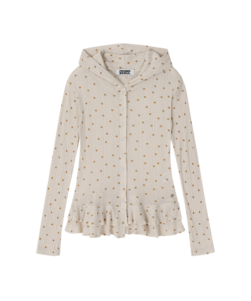 Dot Frill Sheer Hood Cardigan_Beige