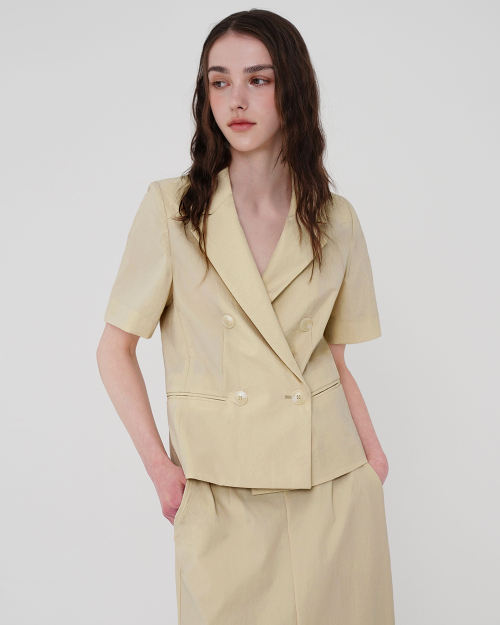Двубортный жакет с коротким рукавом - Beige