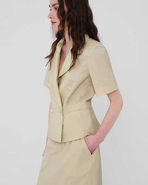 Двубортный жакет с коротким рукавом - Beige