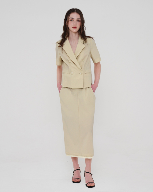 Двубортный жакет с коротким рукавом - Beige