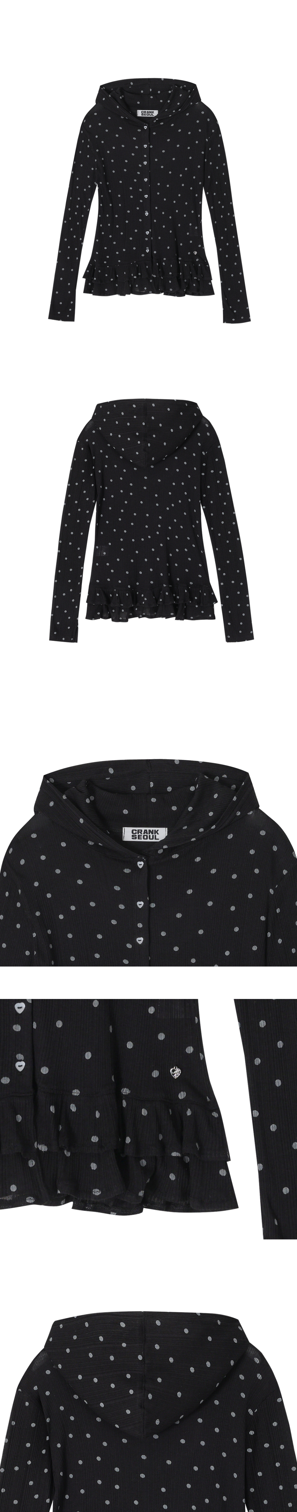 MUSINSA | CRANK Dot Frill Sheer Hood Cardigan_Black