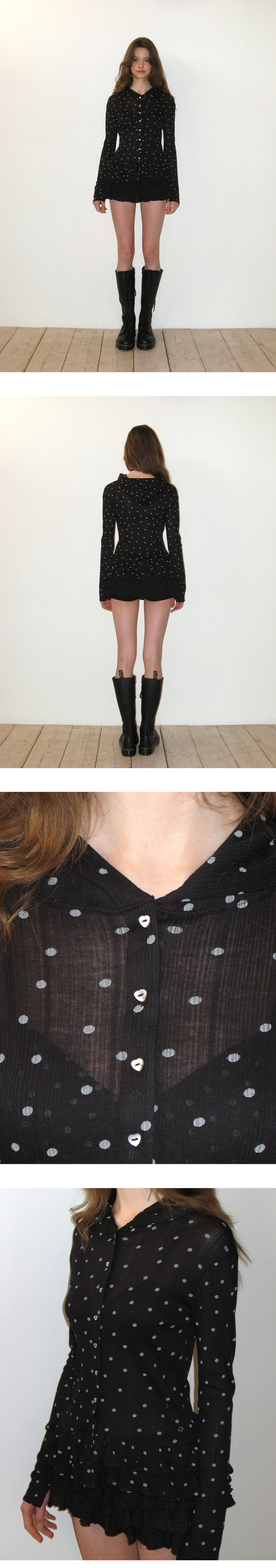 【CRANK】Dot Frill Sheer Hood Cardigan MUSINSA | CRANK Dot Frill Sheer Hood Cardigan_Melange Grey