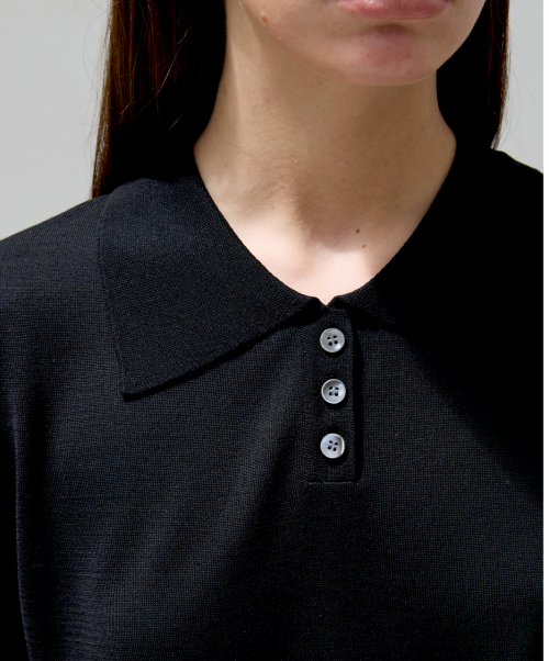 Lyocell Silk поло-вязаный топ Black