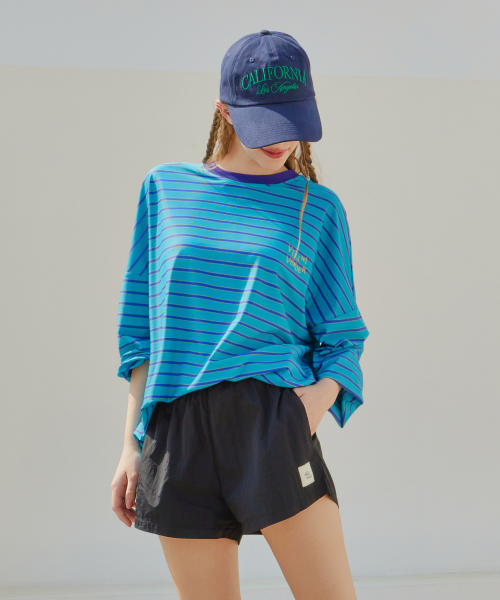 Striped Lettering Loose Fit Rash Guard - Blue