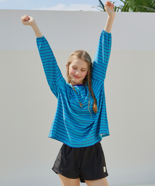 Striped Lettering Loose Fit Rash Guard - Blue