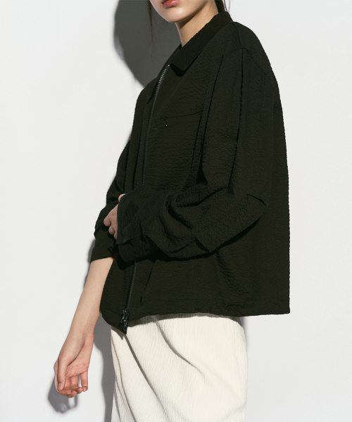 SEERSUCKER HIDDEN BUTTON JACKET BLACK