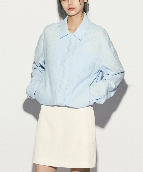 SEERSUCKER HIDDEN BUTTON JACKET CLOUD