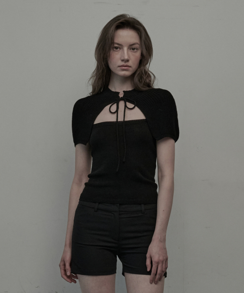Cape Cardigan Knit Top Set - Black