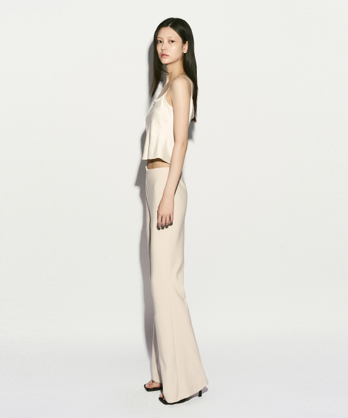 HIGH-RISE ELASTICATED BOOTCUT PANTS BEIGE