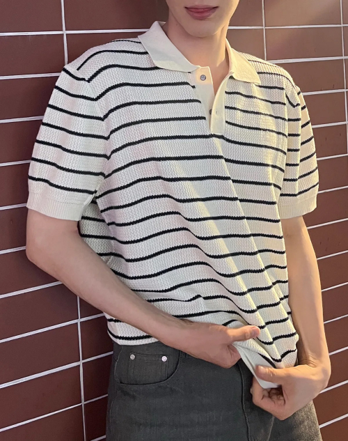 Легкий трикотажный поло в полоску semi-overfit (4 colors)