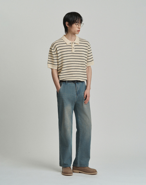 Легкий трикотажный поло в полоску semi-overfit (4 colors)