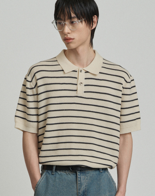 Легкий трикотажный поло в полоску semi-overfit (4 colors)