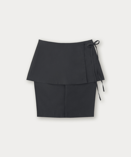 Biker Layered Skirt Pants - Charcoal