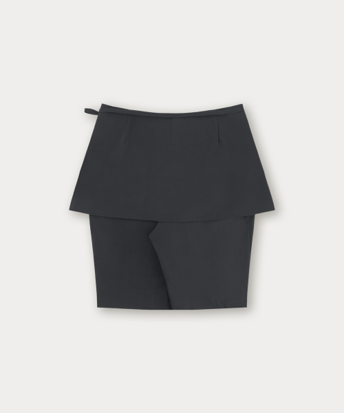 Biker Layered Skirt Pants - Charcoal