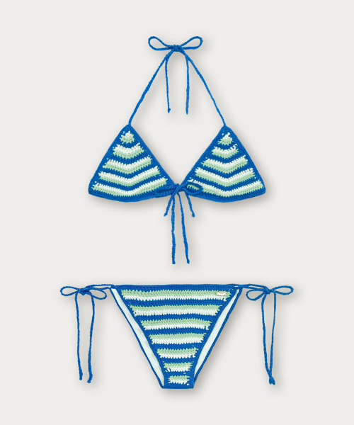 Handmade Stripe Knit Bikini - Blue