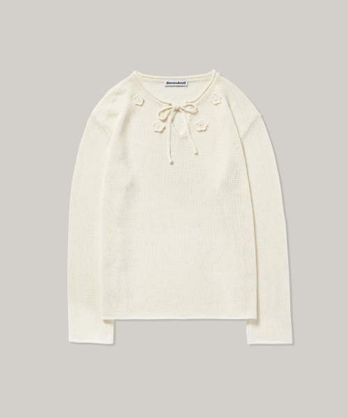 Flower Ribbon V-neck вязаный пуловер [3 colors]