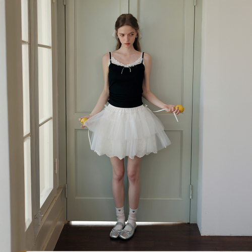 Cest_Ruffle lace slim camisole