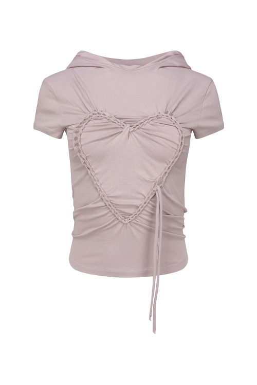 HEART BRAID HOODIE T-SHIRT DUSTY PINK