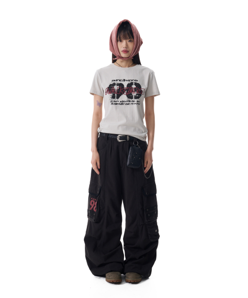 98 Knee Pin-Tuck Contrast Cargo Pants (Black)