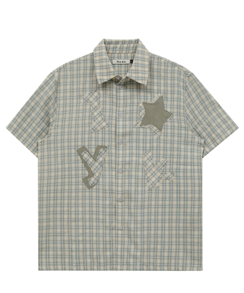 YK Star Applique Check Short Sleeve Shirt Mint thumbnail 10