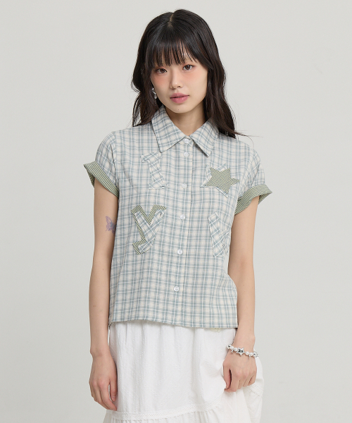 YK Star Applique Check Short Sleeve Shirt Mint thumbnail 9