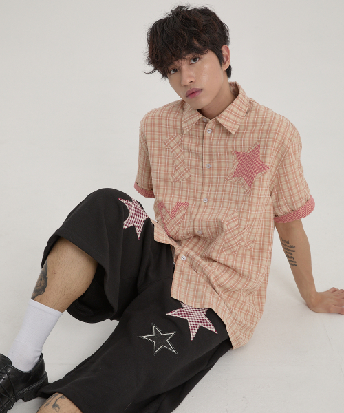 Рубашка YK Star с аппликацией в клетку, Pink Beige