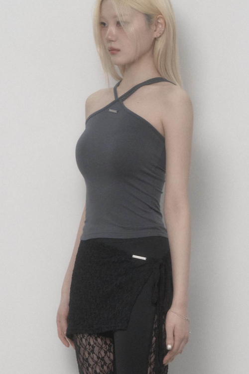 Halter Strap Basic Sleeveless Top (Charcoal)