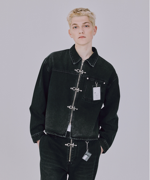 EXPERIMENTAL RESEARCHER UNIFORM CROP DENIM JACKET
