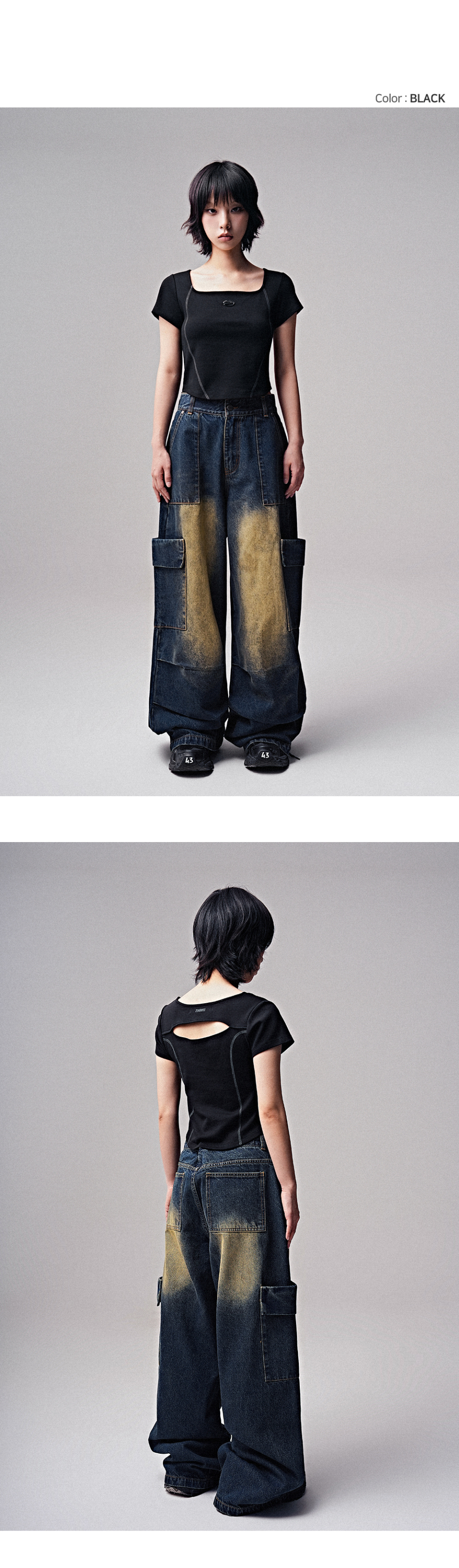 MUSINSA | ZENDUST Mabelle Back Hole T-Shirt CHARCOAL