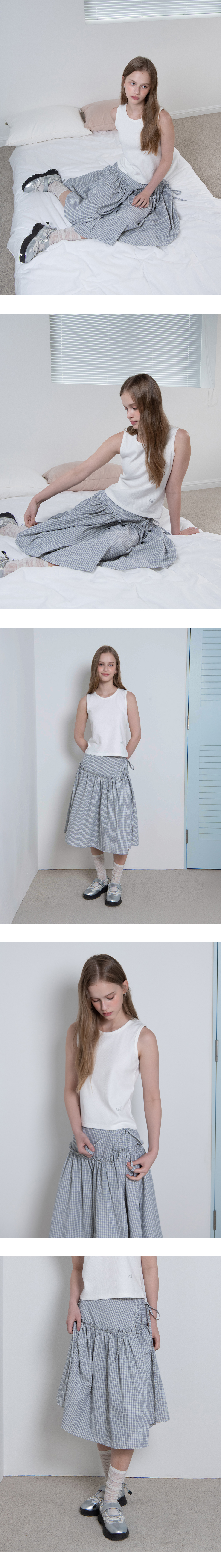 MUSINSA公式 | OAFISH Ribbon Frill Wrap Skirt, Sky Blue
