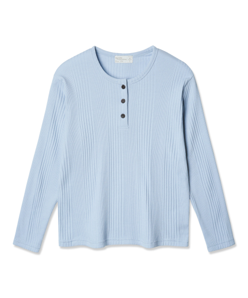 Лонгслив в рубчик с вырезом хенли BK4224_Sky Blue